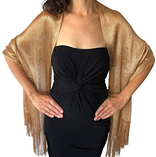 Central Chic Chal brillante para mujer, pashmina, bufanda, envoltura, bodas, bailes, fiestas, Cobre dorado, 50CM*210CM (19.7 by 82.7),