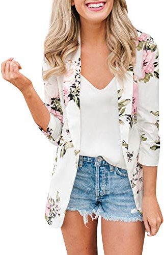 Blazer à Imprimé Fleuri Blanc Femme Slim Fit Overdose 2019 Automne Hiver Solde Veste Manches Longues Cardigan Tops