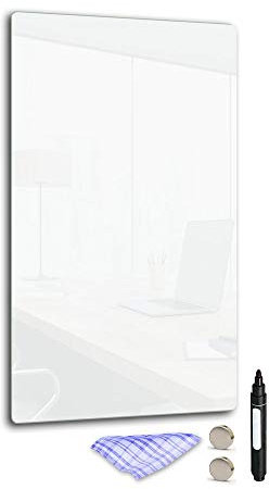 DekoGlas Magnettafel 'Weiß' aus Glas 52x30cm, Memoboard inkl. Stift, Tuch & Magnet, Metall-Pinnwand für Küche & Büro