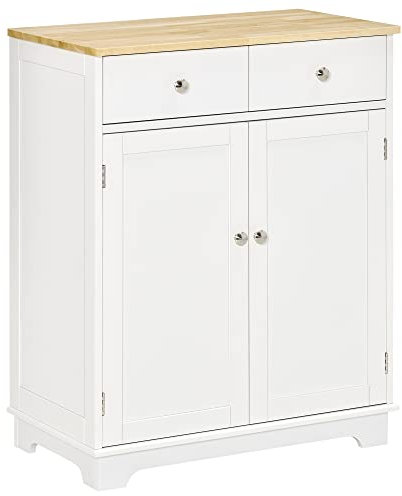 HOMCOM Küchenschrank Sideboard mit 2 Schubladen, Kommode, Aufbewahrungsschrank, MDF, Weiß, 68 x 40,3 x 85 cm