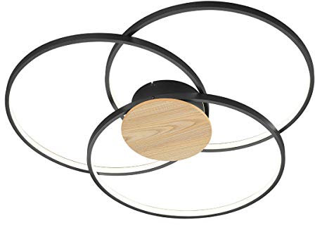 Trio Leuchten LED Deckenleuchte Sedona 673210332, Metall Schwarz matt/holzoptik, inkl. 40 watts LED, Switch Dimmer