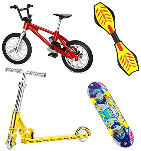 QINIFIFY Finger Spielzeug Set, 4 Stück Mini Skateboards Fingerboard Fingerfahrrad Finger Scooter Finger Vitality Board Kinder Mitgebsel für Geburtstagsparty (Rot)