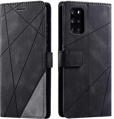SONWO Hülle für Samsung Galaxy S20 Plus, Premium Leder PU Handyhülle Flip Case Wallet Silikon Bumper Schutzhülle Klapphülle für Galaxy S20 Plus, Schwarz