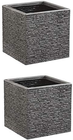 2 x 32 centimetre Strata Grey Brick Stone Effect Square Plastic Planter Flower Pot Patio Planter