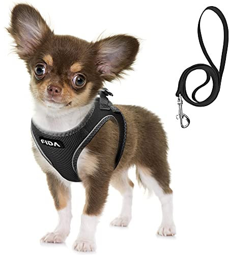 Fida Bequemes Hundegeschirr mit Leine, weiche Welpenweste, ausbruchsicher, atmungsaktiv, leicht, weiches Netzgewebe, verstellbares reflektierendes Step-in-Geschirr für Katzen und extra kleine
