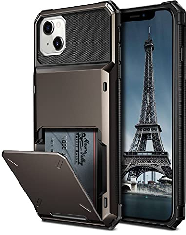 Coolden for iPhone 13 Case with Card Holder iPhone 13 Wallet Case 4 Card Pocket Armor Shockproof Case Heavy Duty Hard Back TPU Bumper Flip Protective Case Cover for iPhone 13 Phone Case (Gun Color)