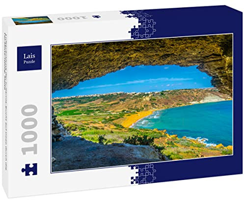 Lais Puzzle Luftaufnahme der Ir-Ramla-Bucht auf Gozo durch die Tal-Mixta-Höhle, Malta 1000 Teile
