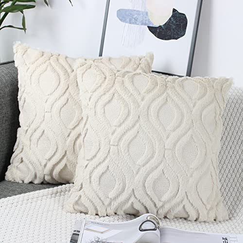NIULAA 2er Set Wolle Kissenbezug 50x50 cm Beige Deko Flauschig Couchkissen Dekokissen Kissenbezüge für Wohnzimmer Schlafzimmer Kissenhülle Bezug Sofakissen Zierkissen