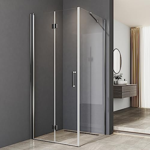 Duschkabine 80 x 80 x 195 cm Falttür mit Seitenwand 180º Falttürkabine 6mm NANO Beschichtung ESG Glas Eckig Drehfalttür Duschabtrennung Dusche Duschwand