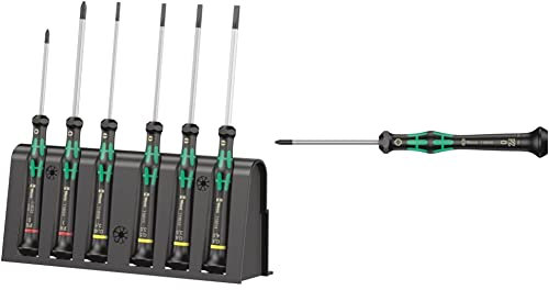 Wera 2035/6 B Kraftform Micro Screwdriver Set, for electronic applications, PH/SL, 6 Piece, 05118152001 & Kraftform 2055 Micro Screwdriver - Pozidriv Tip 0