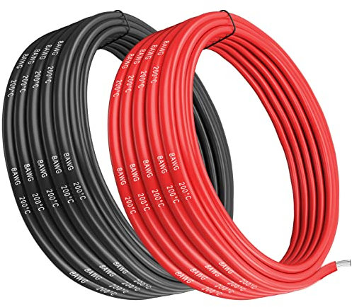 Makerfire 8 Gauge Silikondraht, 8 AWG 8,37 mm Elektrokabel 6 m, 3 m schwarz und 3 m rot, flexibel, 1650 Litzen, 0,08 mm verzinnter Kupfer-Hochtemperaturdraht für ferngesteuerte Autos, Marine, Drohnen