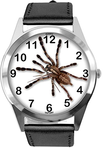TAPORT Runde Armbanduhr aus schwarzem Leder für Fans von Spider, Schwarz , Riemen