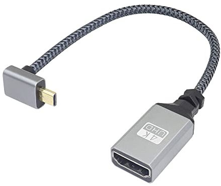 RIIEYOCA Câble adaptateur micro HDMI vers HDMI 4K - Angle de 90 degrés vers HDMI femelle - En aluminium tressé - Prend en charge 4K UHD - Pour ordinateur portable, TV, caméscope, etc. (20 cm)