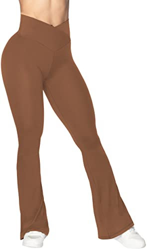Sunzel Flare Leggings, Crossover Yogahose mit Bauchkontrolle, hohe Taille und weites Bein, Weinrot, S