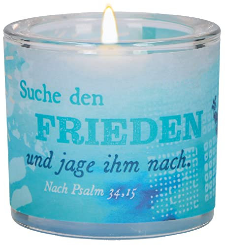 Butzon & Bercker Lichtmomente Windlicht Suche den Frieden.. - Teelichthalter mundgeblasen inkl. Teelicht und Geschenkverpackung - christliches Geschenk für Männer & Frauen