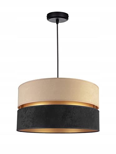 FKL DESIGN Home Deco – Pendelleuchte Esstisch – Hängeleuchten & Pendelleuchten – Deckenlampe Hängend – Lampenschirm Hängelampe- Esszimmerlampe - Wohnzimmer - Küchenlampe - (Ecru-Schwarz)