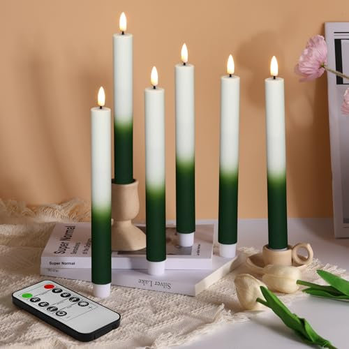Eywamage Verlaufend Grüne flammenlose Kerzen mit Fernbedienung, flackernde batteriebetriebene LED-Kerzenleuchter Set aus 6
