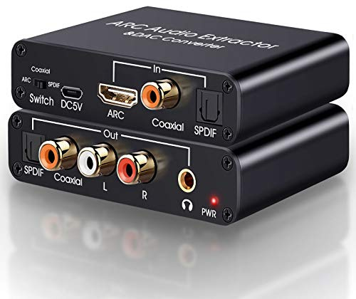 HDMI ARC Audio Extractor, Tendak 192KHz ARC Audio Extractor DAC Converter, Digital to Analog Audio Converter, Optical/SPDIF Coaxial HDMI ARC to Optical/SPDIF Coaxial Stereo L/R 3.5mm Jack for TV