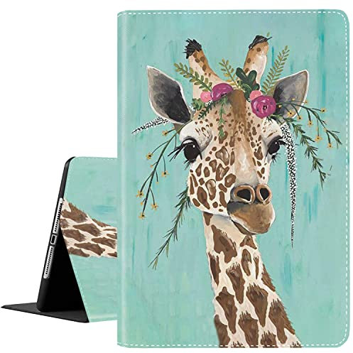 Hülle für iPad 9,7 Zoll 2018/2017 Hülle Pro 9,7 / iPad Air 2 / iPad Air 1, Multi-Angle Viewing Stoßfeste Hülle, Auto Wake/Sleep, geeignet für iPad 5/6 Generation, grünes rustikales Holz u. Giraffe