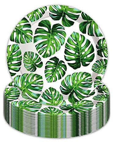 50PCS Tropical Paper Plates 9 Inch Palm Leaves Plates Tropical Party Supplies Hawaiian Party Plates Jungle Safari Palm Leaf Plates Disposable Paper Food Trays Baby Shower Hawaiian Luau Party Supplies