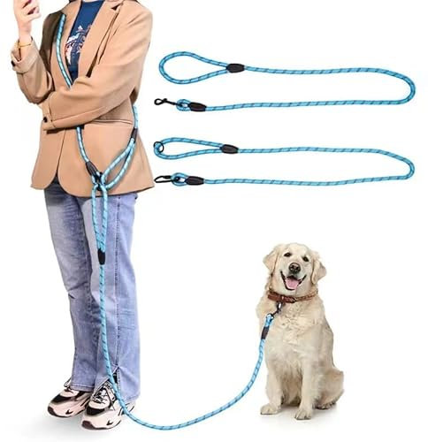 JOPOY Hundeleine, freihändig, 3 m Seil, Crossbody-Hundeleine, reflektierend, für große, mittelgroße und kleine Hunde, zum Wandern, Joggen und Laufen, Hundetrainingsleine (blau, 3m)