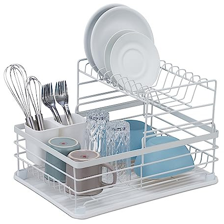 Relaxdays Abtropfgestell Metall Escurreplatos Metálico, Soporte Secar Vajilla, 18 x 42,5 x 31,5 cm, Escurridor Platos Cubiertos Cocina, Blanco, Hierro