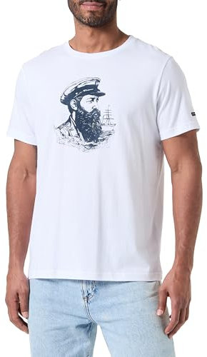 Armor Lux Herren Siebdruck aus leichte Baumwolle T-Shirt, Cap-Matrose/Weiß, XL