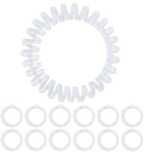 HXMJIED 12 lazos para el cabello en espiral, bandas de plástico transparente para el cabello, bandas para el cabello para cable telefónico, lazos para el cabello en espir
