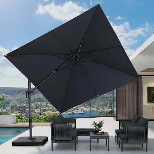 PURPLE LEAF Sombrilla Terraza Exterior 3 x 3 m, Sombrilla Jardin Grande con Inclinación a Derecha e Izquierda, Rotación de 360° y 5 Ajustes de Inclinación, Tejido Protector UV 50+, Gris