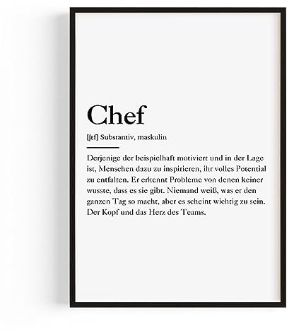 PULSE of HOME Büro Deko – Büro Gadgets & Schreibtisch Deko Poster Chef Definition A3 (29,7 x 42) – Büro Zubehör & kleine Aufmerksamkeit für Kollegen oder Team Geschenk - Mit frei wählbarem Rahmen