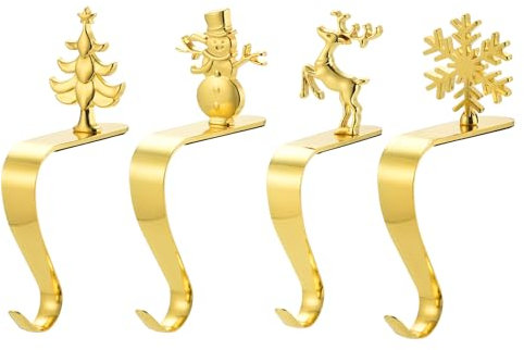4 Stück Weihnachtsstrumpfhalter Haken für Kaminsims, Weihnachtsstrumpf-Haken zum Aufhängen für Weihnachtsfeier, Heimdekoration, Gold