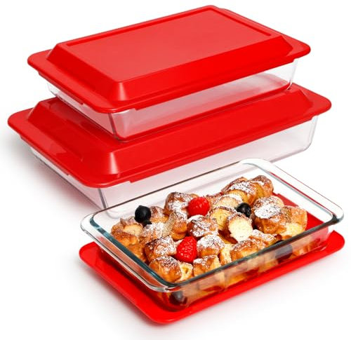 NUTRIUPS Glas-Auflaufform Set für Ofen - 1+1.7+2.8L Lasagne Ofenform Groß