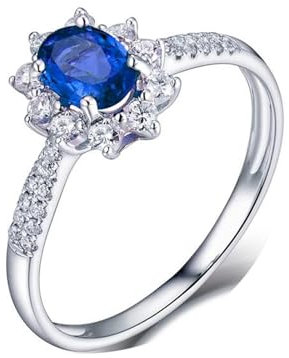 ANAZOZ Damenring Weißgold mit Stein, Hochzeit Ringe Damen Echtschmuck mit Labor Saphir 0,85 Karat und Moissanite größe 48 (15.3)