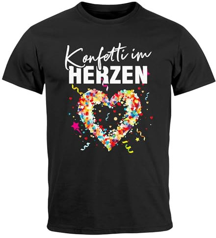 MoonWorks® Herren T-Shirt Fasching Karneval Konfetti im Herzen Kostüm-Ersatz Verkleidung Faschingskostüme Männer Funshirt Variante 2 schwarz L