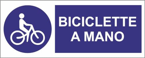 M-ITALY CARTELLO SEGNALETICO UNI - BICICLETTE A MANO - Adesivo Extra Resistente, Pannello in Forex, Pannello In Alluminio (30x12, Plastica)