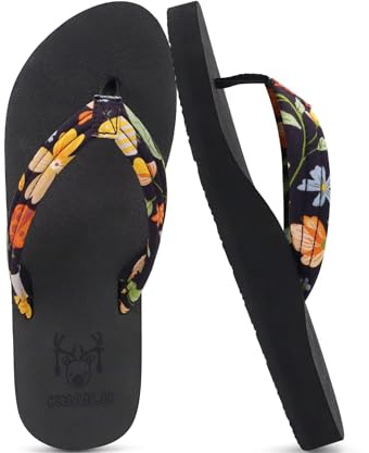 KuaiLu Flip Flops for Women Arch Support Summer Beach Sandals Black Size 7