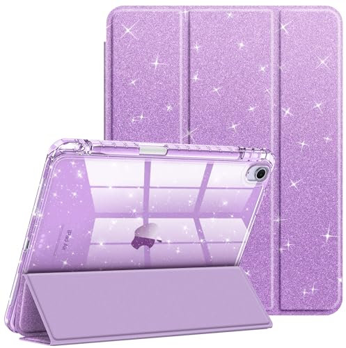 FINTIE Slim Case for iPad Air 11-inch M3 (2025) / M2 (2024), iPad Air 5th (2022) / 4th Generation (2020) 10.9 Inch - [Built-in Pencil Holder] Sparkly Cover with Shiny Clear Back Shell, Purple