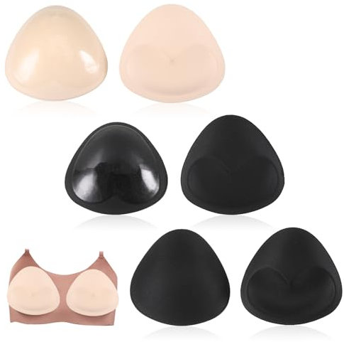 3 Paar BH-Einlagen, Selbstklebende Einsätze Abnehmbare Push Up Brustvergrößerer, Wiederverwendbar Atmungsaktiv Sponge Bra Push-up Pads für Badeanzug und Bikini Tri-Winkel Form Schwarz und Beige