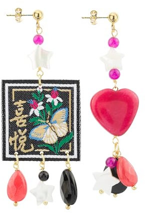 Lebole Gioielli Orecchini da Donna Mix&Match The Tag Fiore e Farfalla Fucsia