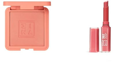 3INA MAKEUP - The Blush 212 + The Color Lip Glow 362 - Powder Blush mit Seidigem Finish Blush Puder - Lippenstift mit Vitamin E für Lippen zu Nähren - Vegan - Cruelty Free
