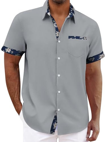 Grey 4XL Casual Summer Short Sleeve Shirts for Men - UK Holiday Shirts