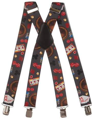 Olata Hosenträger extra starken mit 4 Clips X-Form, Gedruckt Design - 4cm. Kasino