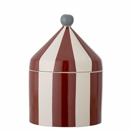Bloomingville Mini pot Cimmi avec couvercle, 1150 ml, en grès, motif tente de cirque, rayures rouges et blanches, passe au lave-vaisselle et au micro-ondes