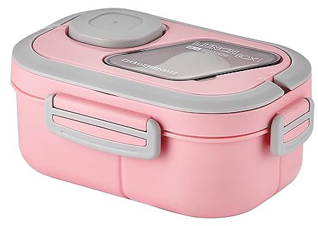 SDFNBRA Bento Lunch Box with Tableware, 1200ML Lunch Box-Double Layered 6 Compartment Bento Box, Built-in Utensil Set, Leak-Proof (Pink)