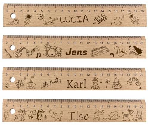 Cezool Personalisiertes Holzlineal für Kinder - 20 cm zur Einschulung 2024 mit Namen & niedlichen Motiven - Ideal für Mädchen & Jungen Schulanfang & Schultütenfüllung