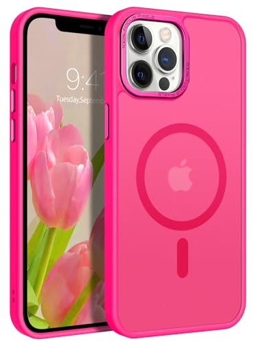 GUAGUA für iPhone 12 Pro Max Hülle [Kompatibel mit MagSafe] Matt Handyhülle für iPhone 12 Pro Max Case Stoßfest Magnetisch Schutzhülle Rückseite Durchscheinende Dünn Magnet Cover (6,7'') Rose Rot