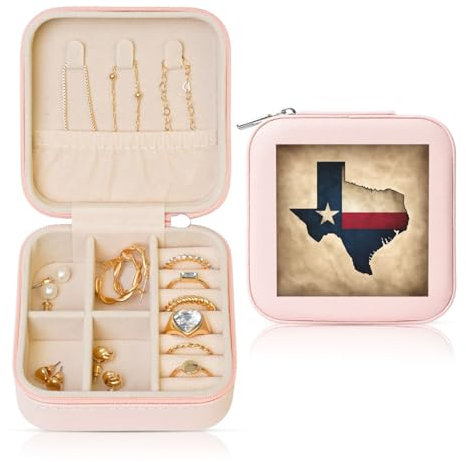 LXqlSS Reise-Schmuck-Organizer mit Karte der Texas-Flagge mit einem Stern, eleganter und langlebiger Schmuck-Organizer und Verlobungsring-Box