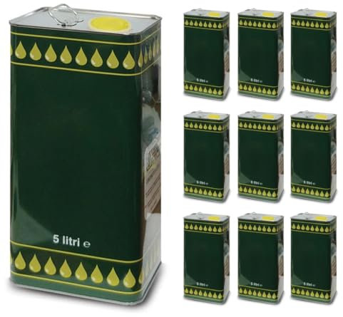 Firmadigaranzia srl 10Pz Lattina per Olio Vuota da 5LT - Lattine in Banda stagna quadre Verdi con Tappo ermetico per Olio d'oliva e derivati - Latta per Olio Made in Italy 5 Litri