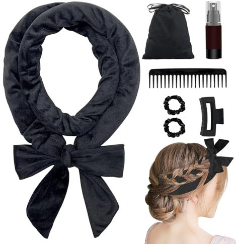 Lockenwickler Ohne Hitze, Heatless Curls Band Set Rutschfest Lockenwickler, über Nacht DIY Hair Curler mit Haarnadel Locken für Langes Mittleres Haar (Schwarz)
