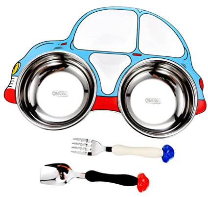 WATIIFUFU 1 Jeu 304 Plaque De Voiture Assiette Divisée Pour Bébé Oeufs De Pâques En Coquille Assiette Bébé Récipient Alimentaire Assiette De Nourriture Divisée Bol Bébé Blue Acier Inoxydable